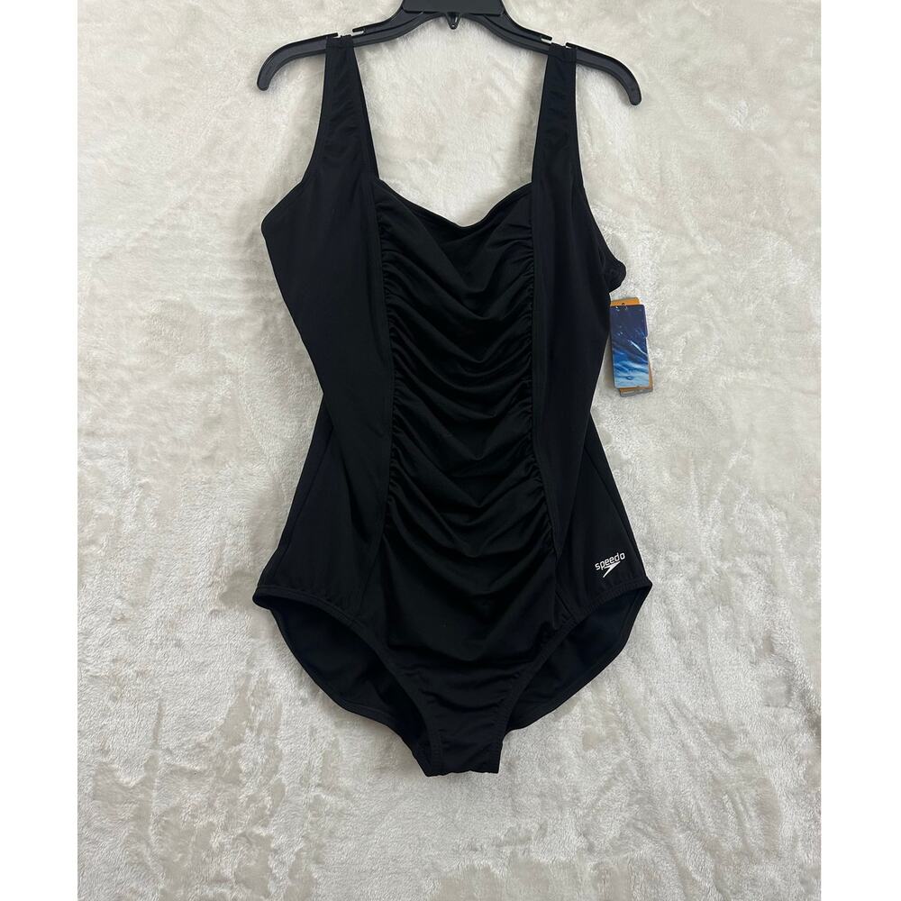 NWT Speedo Endurance Black Shirred Swimsuit 16 Hydro Bra One Piece